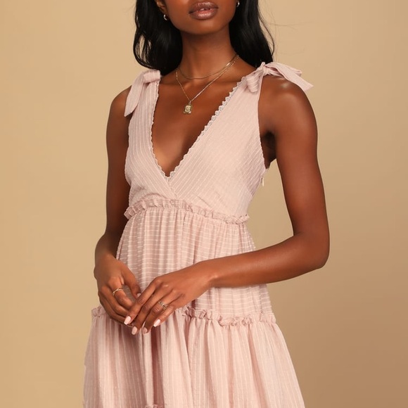 Lulus Dresses & Skirts - Lulus One to Remember Blush Pink Tie-Strap Tiered Babydoll Dress size Small
